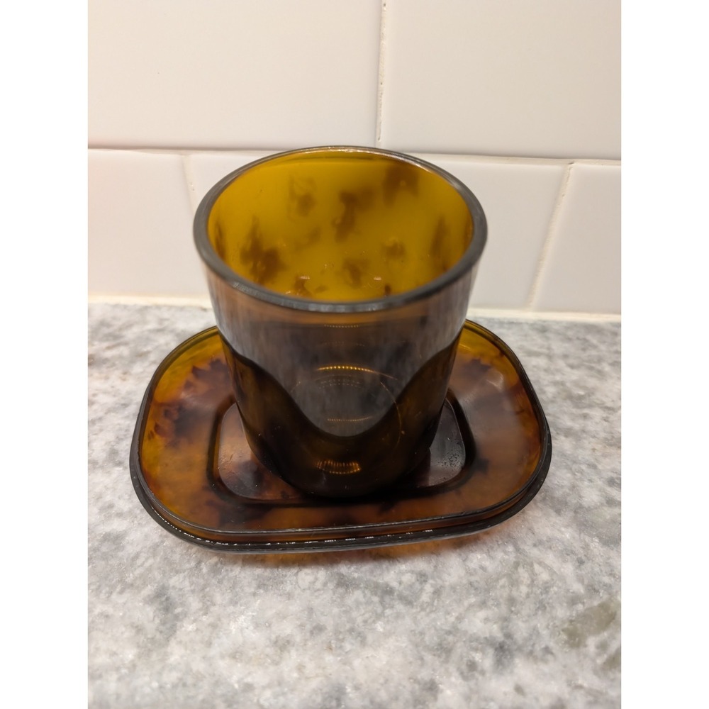 Vintage Lucite‎ Tortoise Shell Soap Dish And Cup Set